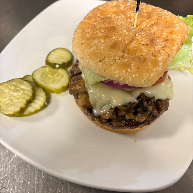 Mushroom Swiss Burger.